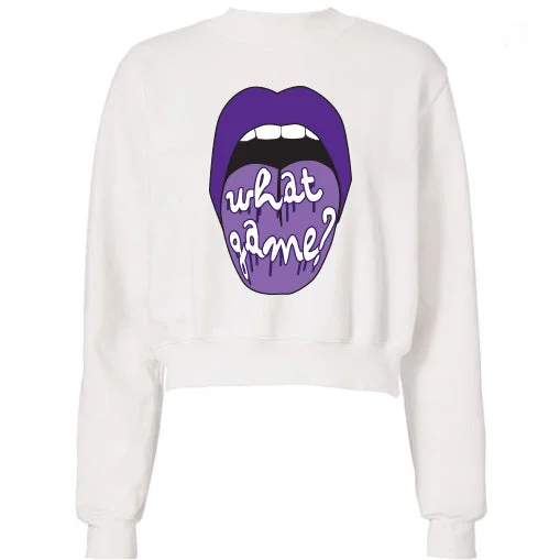 Purple What Game Lips Cropped Sweatshirt