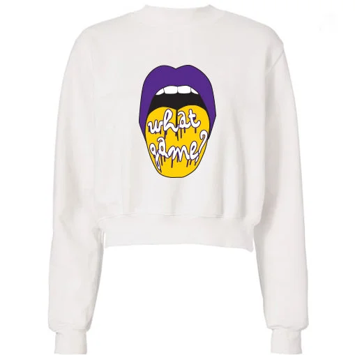 Purple & Yellow What Game Lips Cropped Sweatshirt