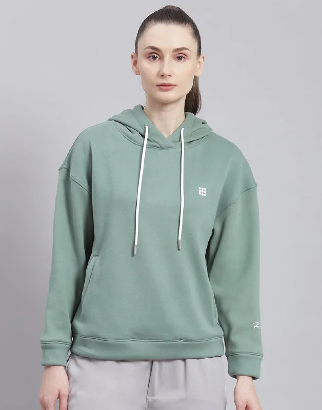 Women Green Solid Hooded Full Sleeve Sweatshirt