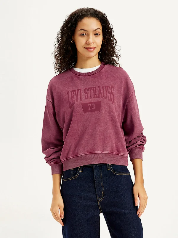 Women's Brand Logo Maroon Crew Neck Sweatshirt