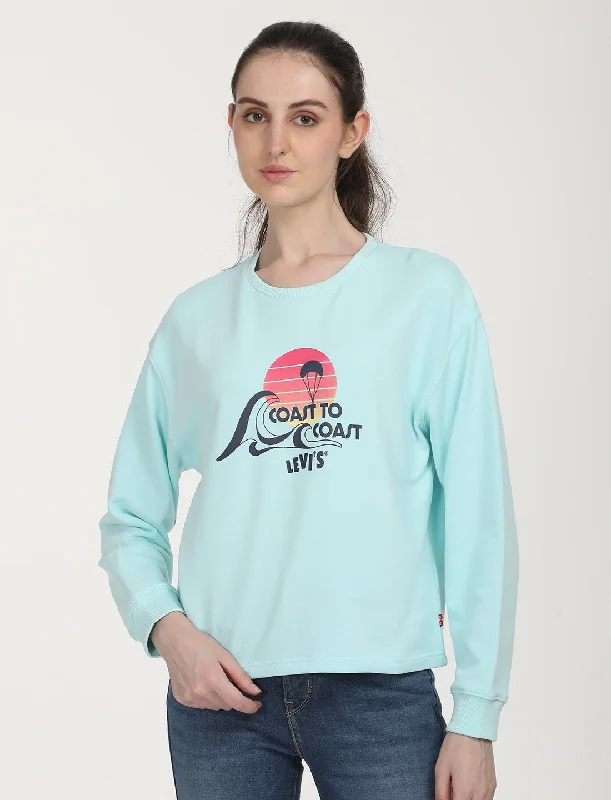 Women's Solid Light Blue Crew Neck Sweatshirt